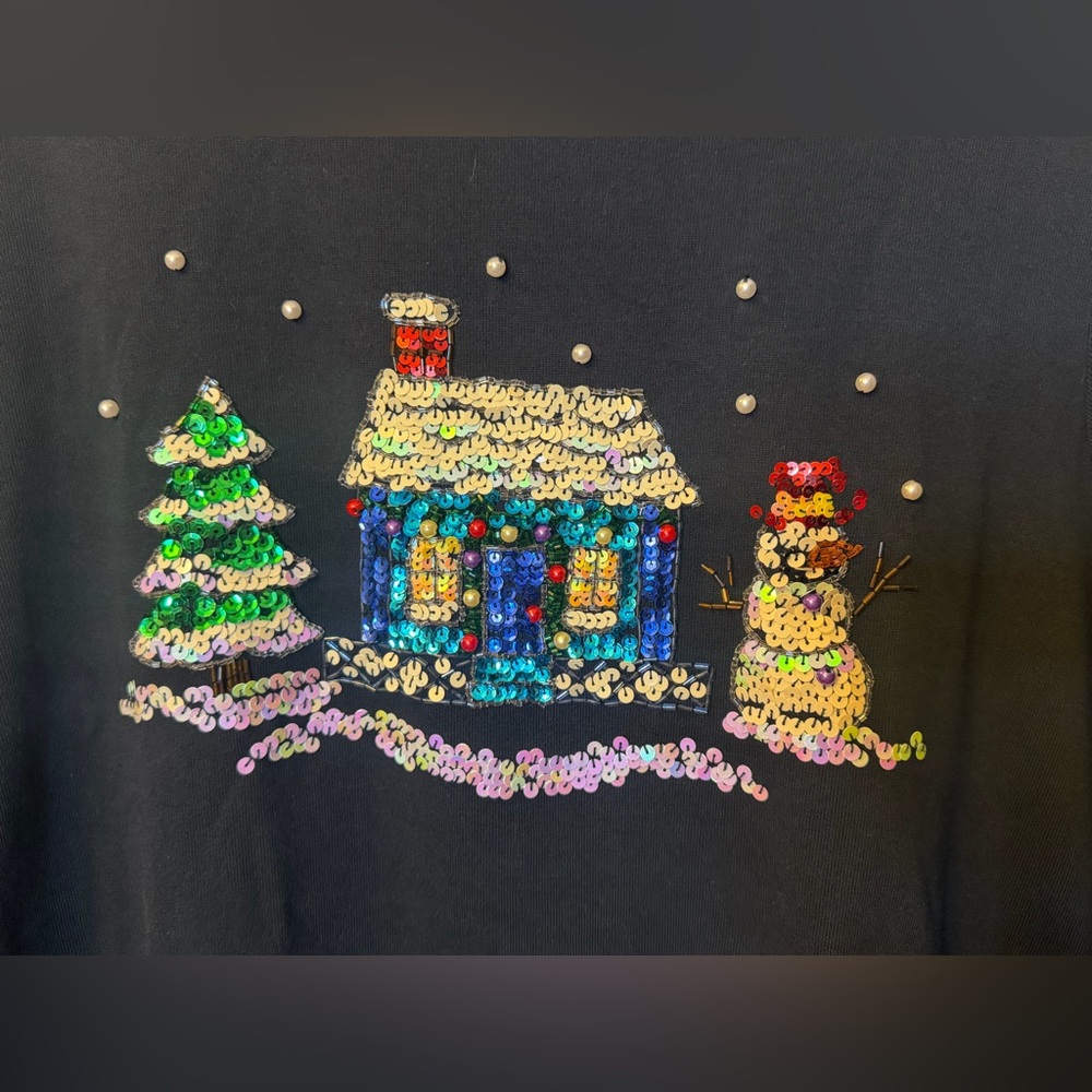 Quacker Factory 1X Sequin & Pearl Embellished Christmas Sweater 100% Cotton - Picture 3 of 9